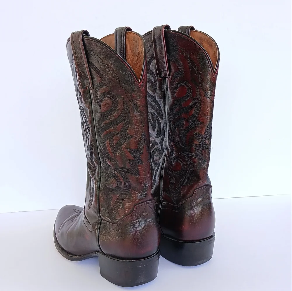 Dan Post Western Leather Cowboy Boots Cherry - Picture 2 of 9